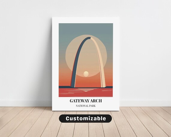 Gateway Arch National Park Sunset Over River Vintage Travel Poster