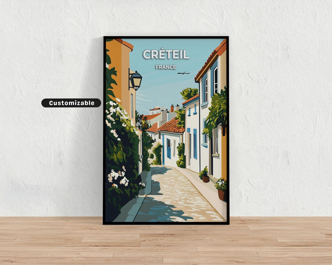 Creteil France Charming Flowered Old Street Sunny Day Travel Poster