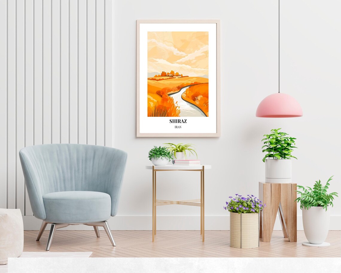 Shiraz Iran Golden Hills Winding Road Farmhouse Countryside Poster - Image 2