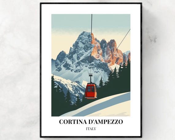 Cortina Dampezzo Travel Print Cortina Cortina Dampezzo Ski Poster Italy Ski Poster Cortina Dampezzo Ski Resort Print