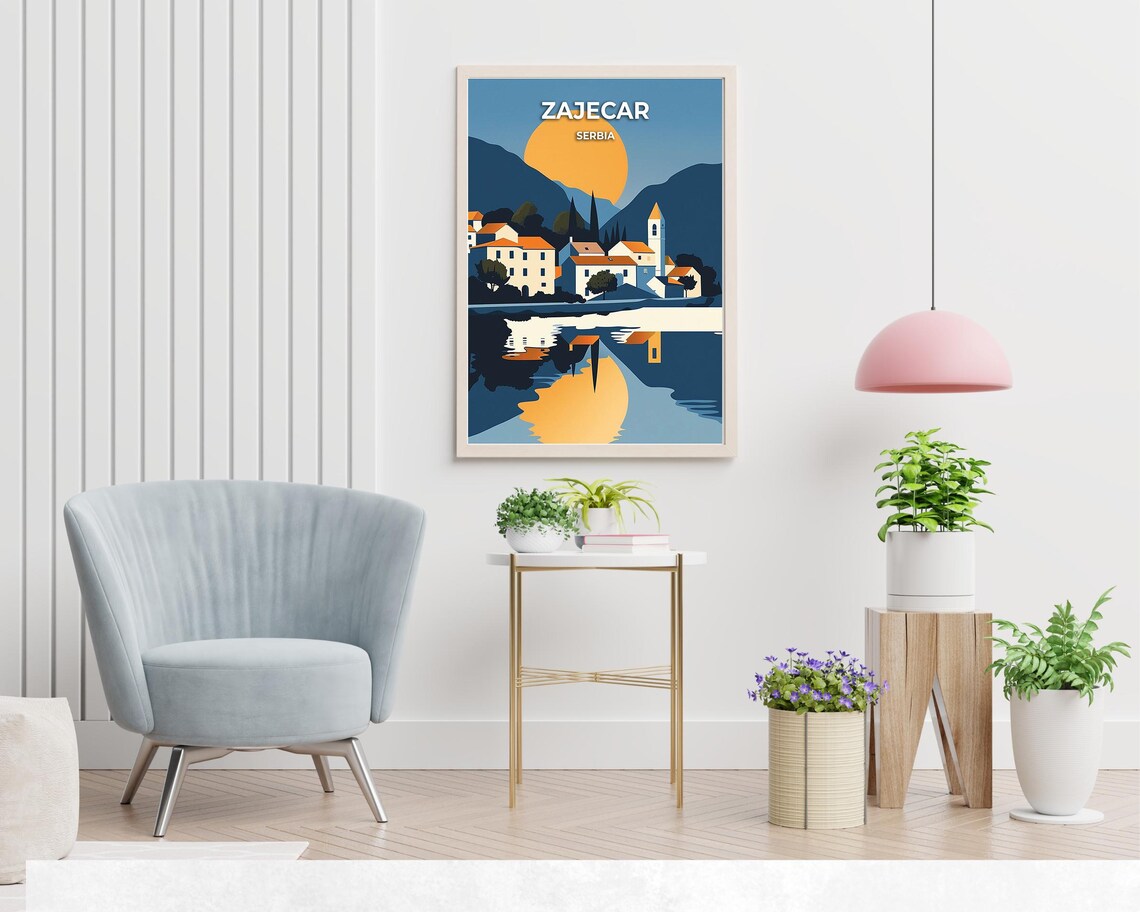 Zajecar Serbia Riverside Old Town and Church at Sunset Travel Poster - Image 2