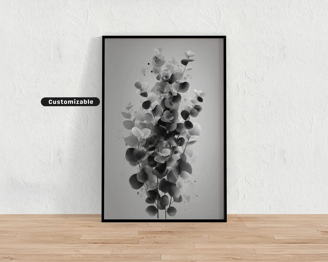 Greytoned Eucalyptus Artwork With Clean Layout Minimal Botanical Wall Art Neutral Nature Print