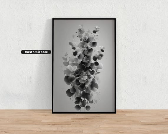 Greytoned Eucalyptus Artwork With Clean Layout Minimal Botanical Wall Art Neutral Nature Print