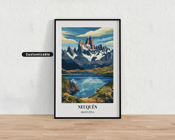 Neuquén Argentina Snowy Andes Mountain Lake Vintage Travel Poster