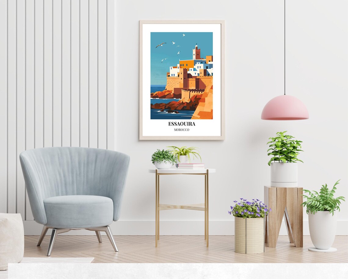 Essaouira Morocco Atlantic Sea Fortress Seagulls Coast Travel Poster - Image 2