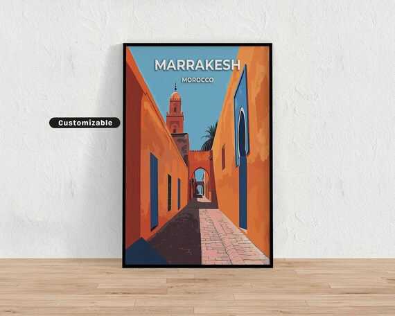 Marrakesh Morocco Old Medina Orange Alley Minaret Travel Poster