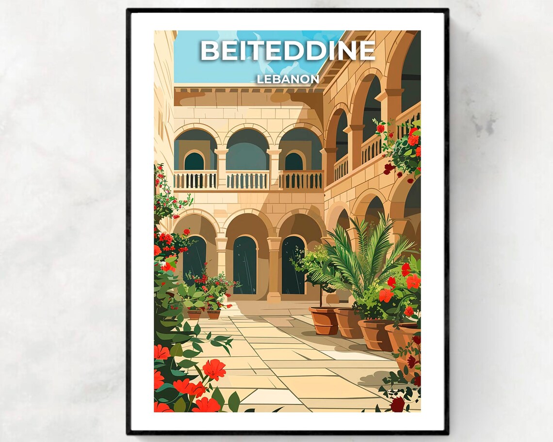 Beiteddine Palace Lebanon Courtyard Stone Arches Flowers Poster