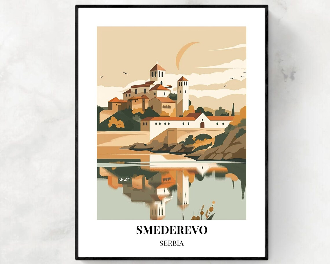 Smederevo Serbia Riverside Fortress Town Reflection Travel Poster