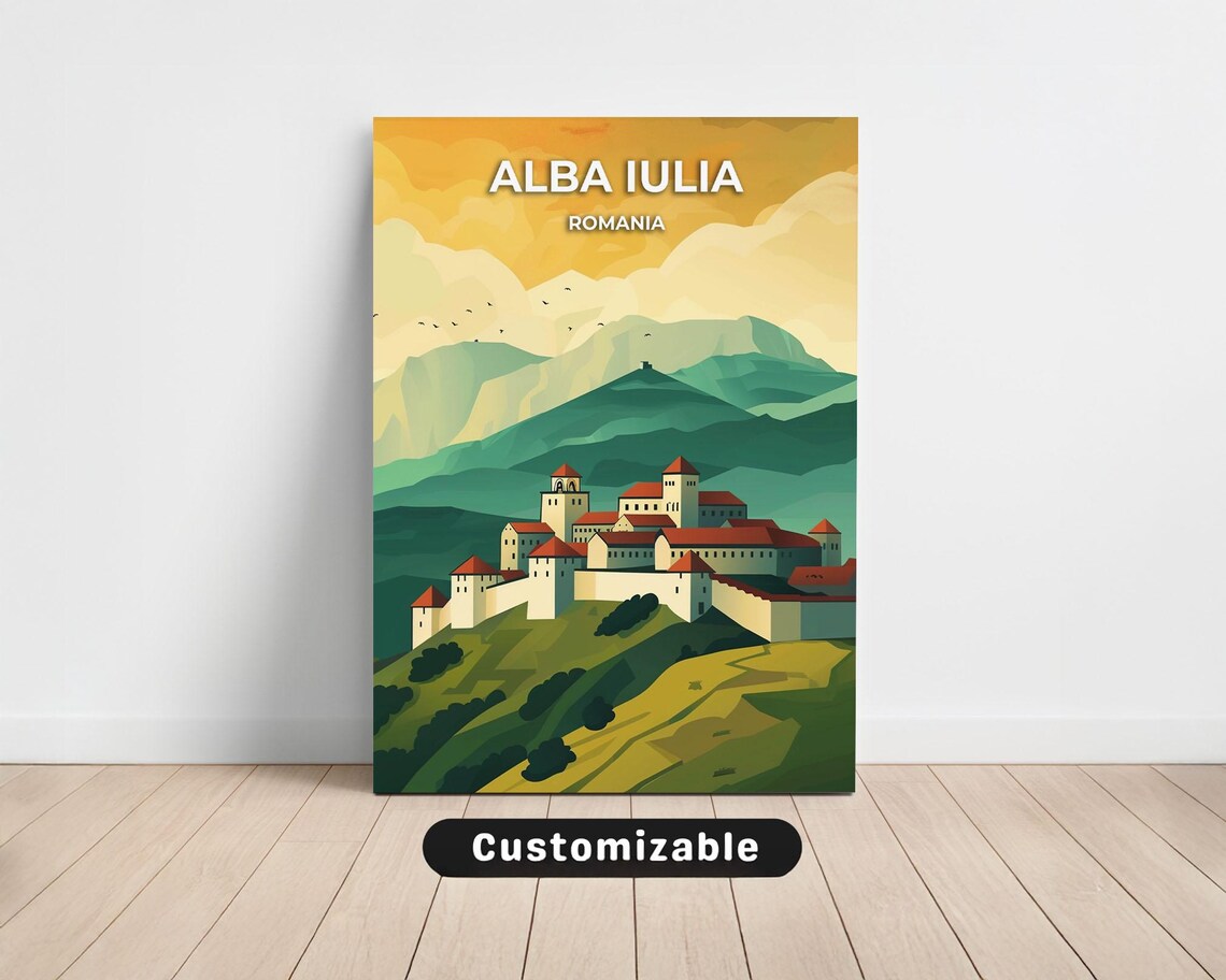 Alba Iulia Romania Fortress Over Green Hills Travel Art Poster
