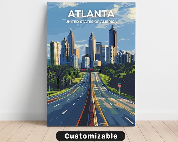 Atlanta USA Downtown Skyline Wide Open Highway Custom Travel Poster