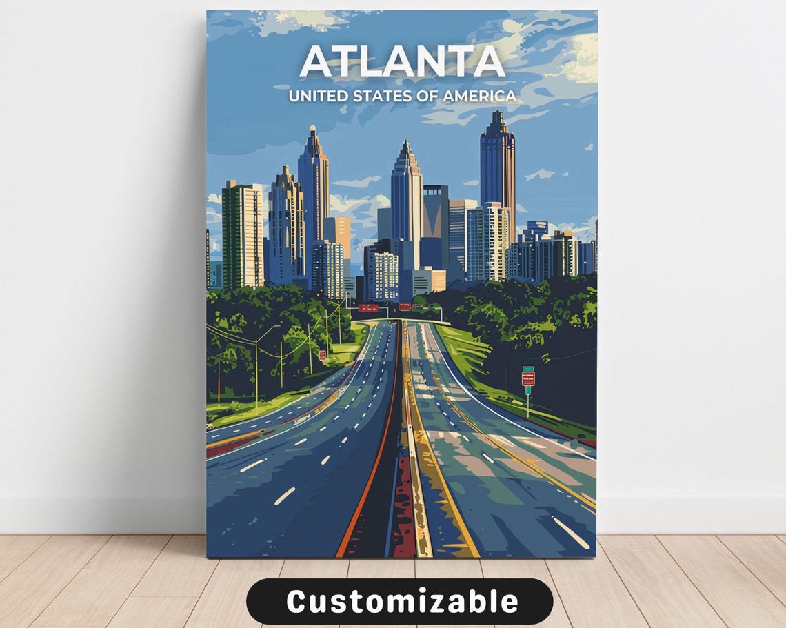 Atlanta USA Downtown Skyline Wide Open Highway Custom Travel Poster