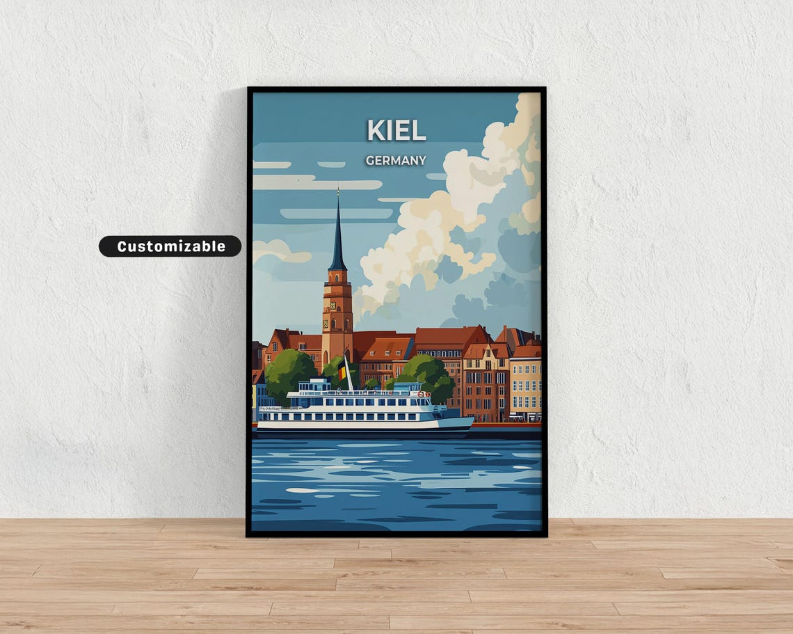 Kiel Germany Harbor Ship City Waterfront Skyline Travel Art Poster