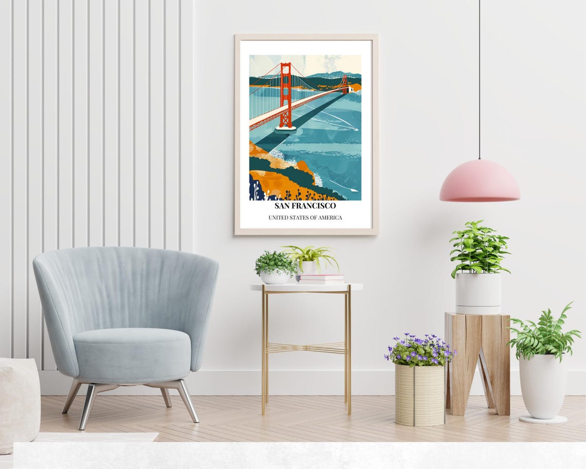 San Francisco Golden Gate Bridge Sunset Bay Vintage Travel Poster - Image 2
