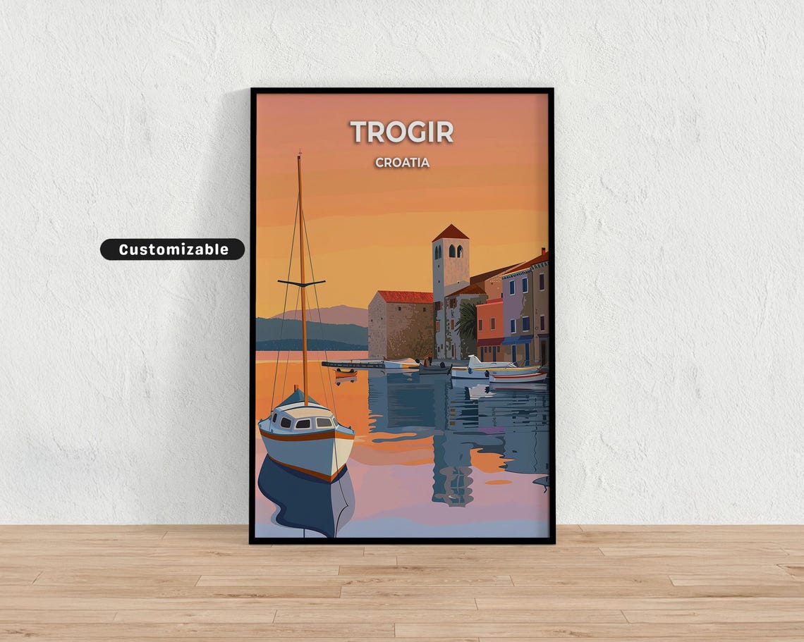 Trogir Croatia Harbor Sunset Sailboat Adriatic Travel Poster