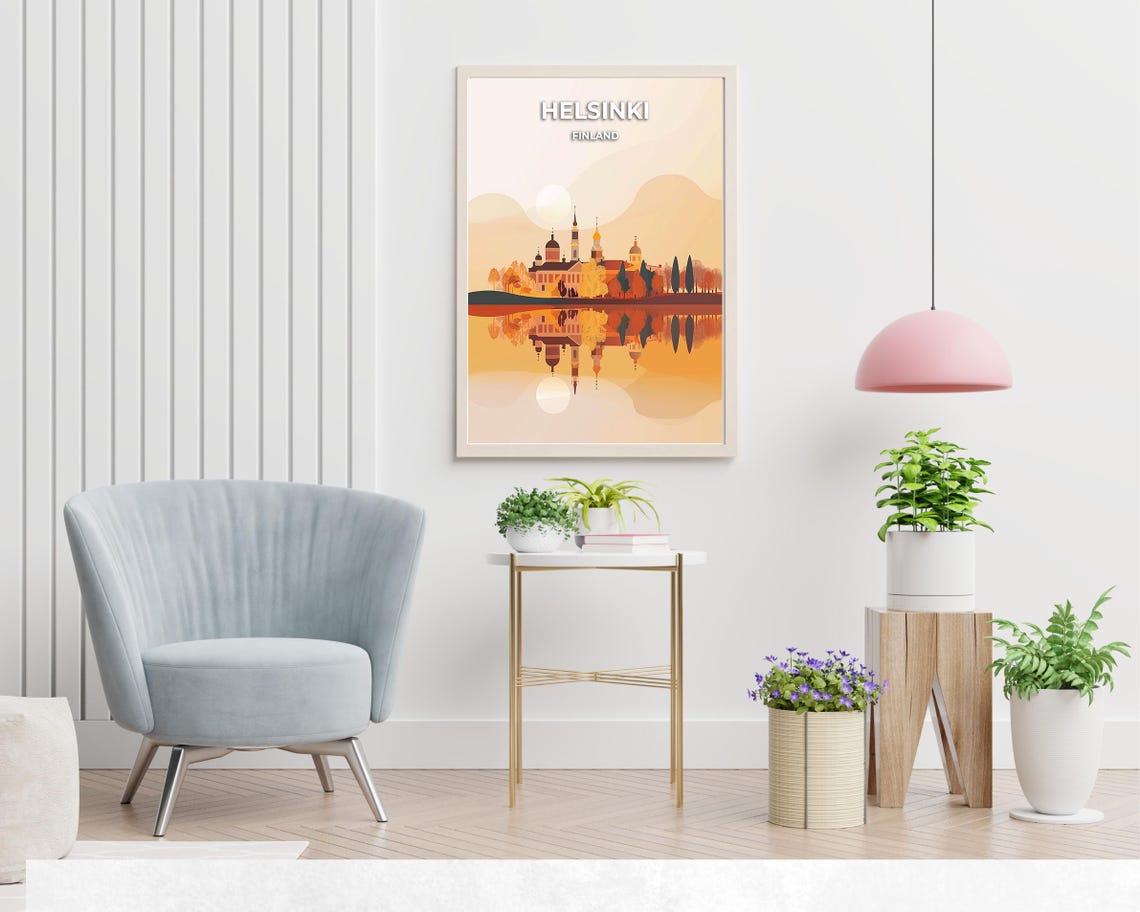 Helsinki Finland Cathedral Reflection Sunset Illustration Poster - Image 2