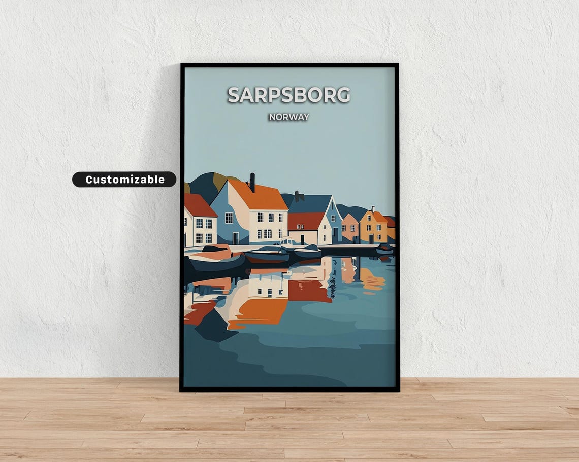 Sarpsborg Norway Customizable Harbor Houses Reflection Poster