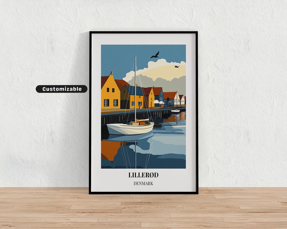 Lillerod Denmark Harbor Minimalist Travel Poster Sailboat Art