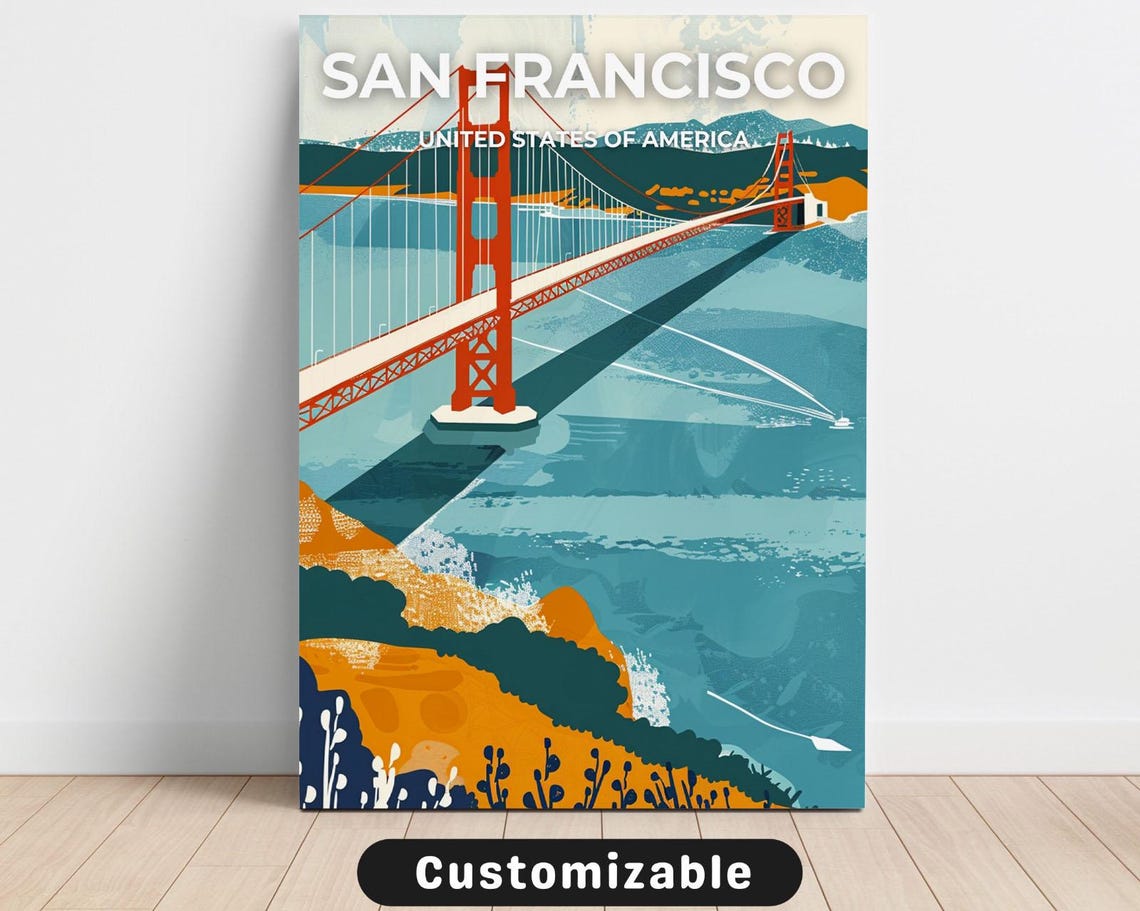 San Francisco Golden Gate Bridge Retro Travel Art Poster USA