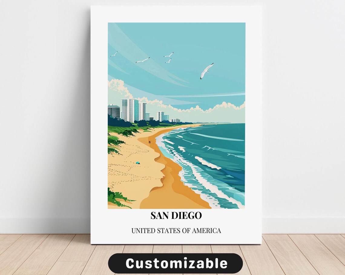 San Diego Beach Vintage Travel Poster United States Coastal Artwork