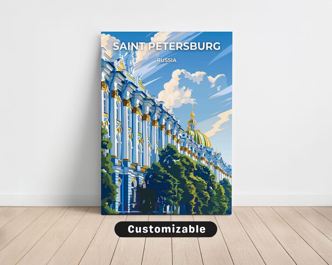 Saint Petersburg Russia Winter Palace Retro Baroque Travel Poster