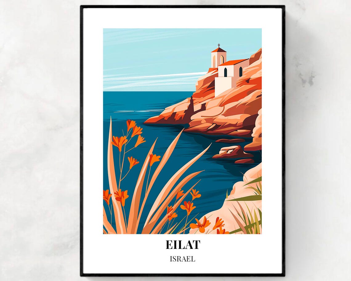 Eilat Israel Chapel On Red Sea Cliffs Wildflower Hillside Poster
