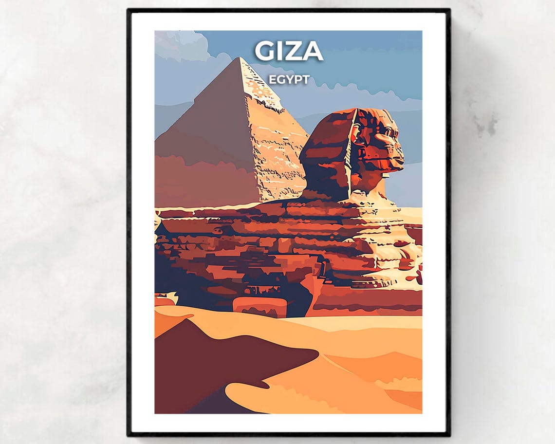 Giza Egypt Great Sphinx Pyramid Close Travel Poster Panoramic