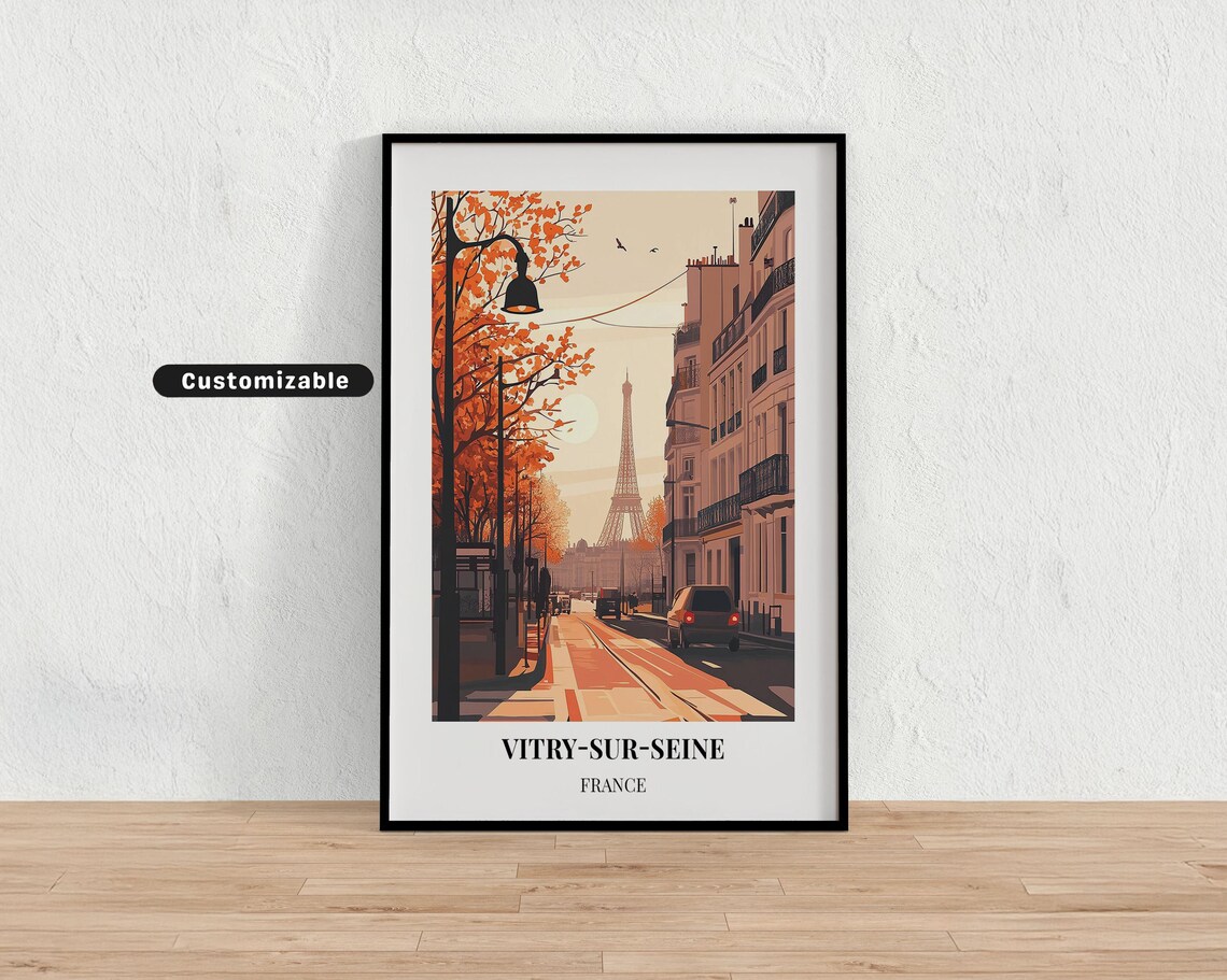 Vitry-sur-Seine France Autumn Eiffel Tower Street View Travel Poster