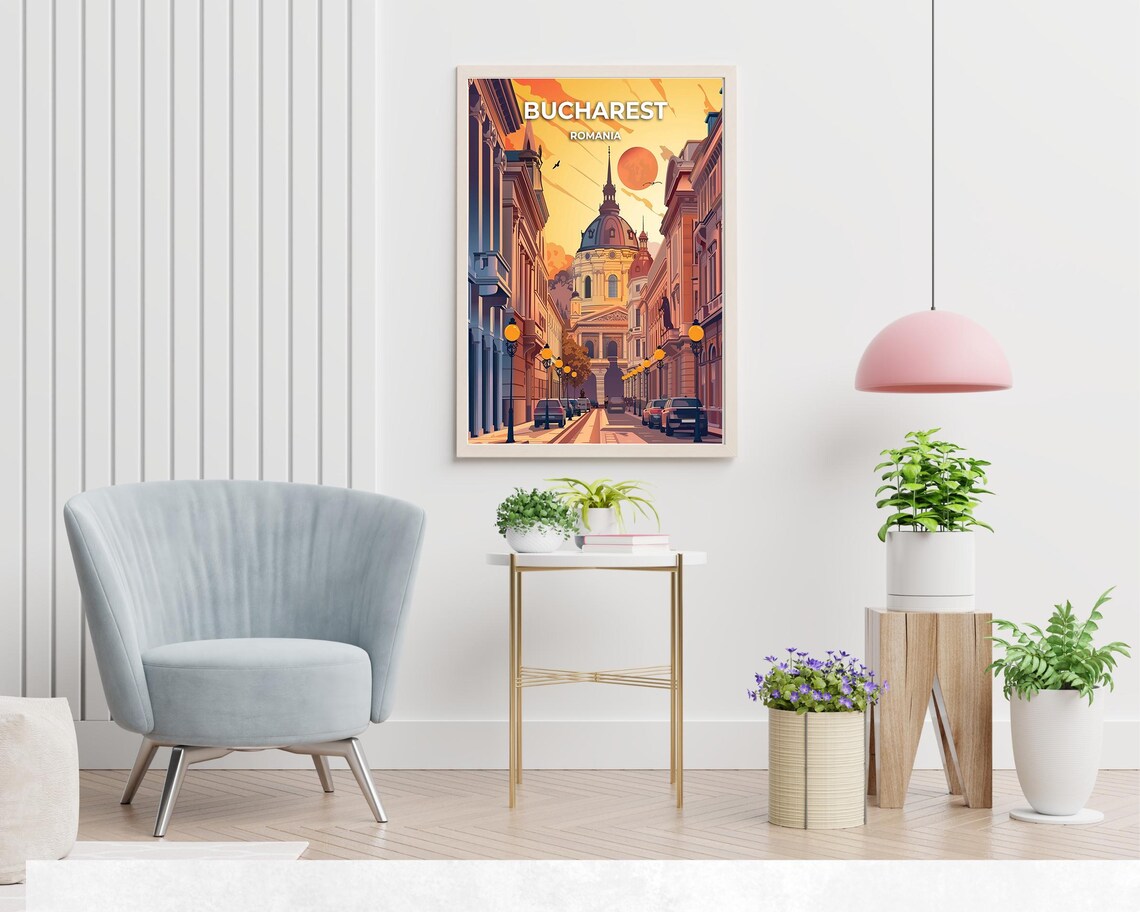 Bucharest Romania Grand Boulevard Sunset Vintage City Travel Poster - Image 2