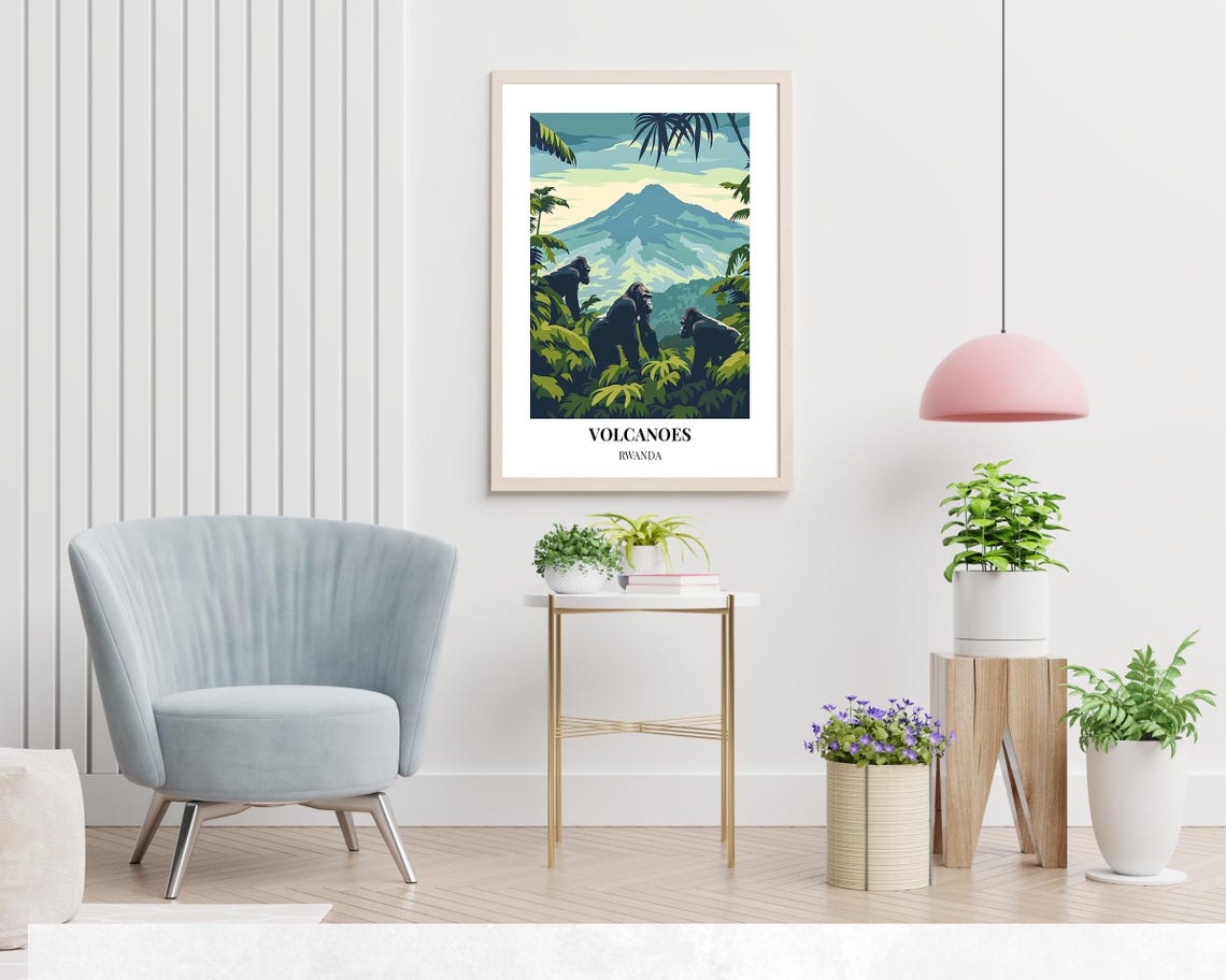 Volcanoes Rwanda Mountain Gorilla Family Jungle Peak Wildlife Poster - Image 2