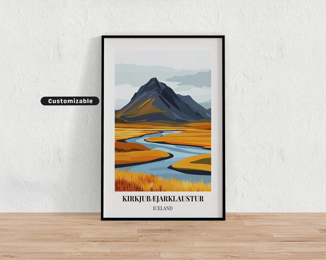 Kirkjubaejarklaustur Iceland River Mountain Meadow Travel Poster