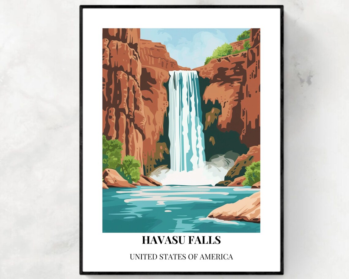 Havasu Falls Red Rock Desert Waterfall Oasis Classic Travel Poster