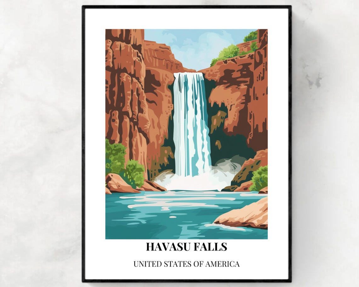 Havasu Falls Travel Print Wall Art Havasu Falls Arizona City Print Havasu Falls Travel Gift Havasu Falls City Poster