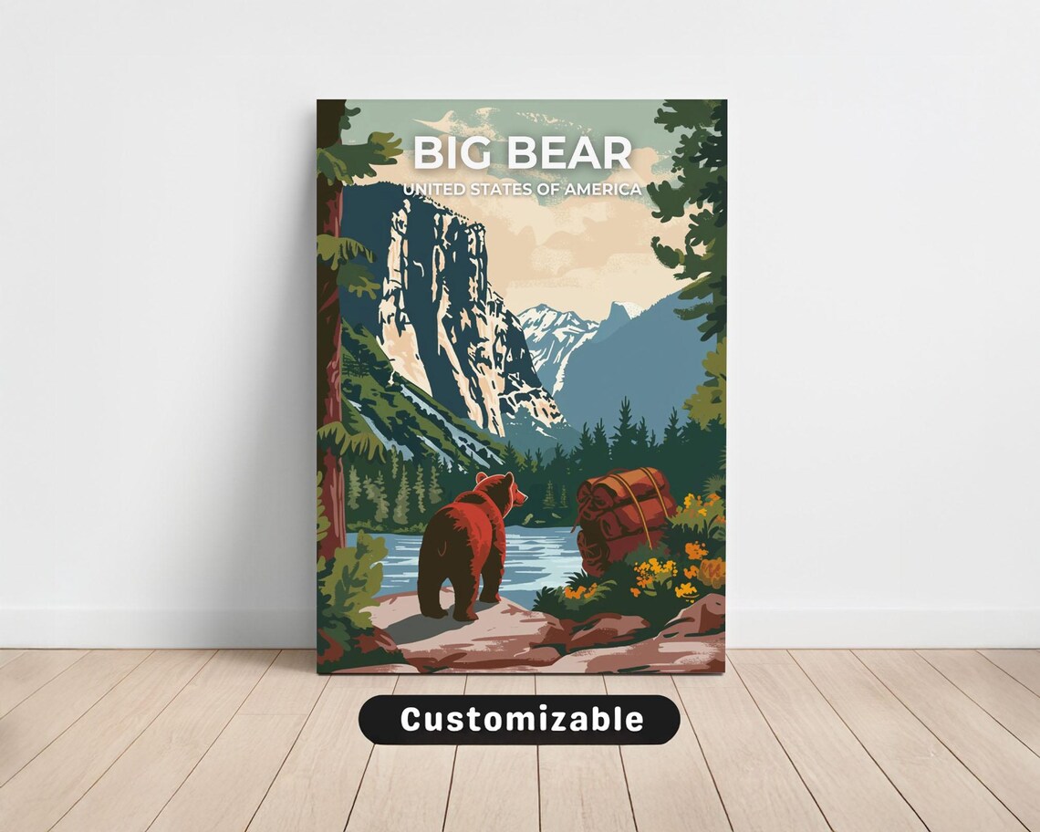 Big Bear Usa Travel Canvas Poster Custom Wall Art