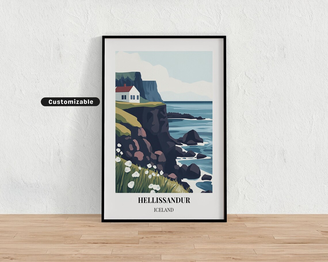 Hellissandur Iceland Sea Cliffs White House Coastal Travel Poster