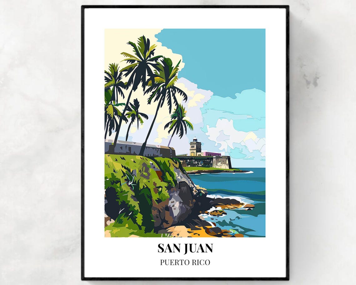San Juan Puerto Rico Cliffside Palms Over Fort And Sea Poster