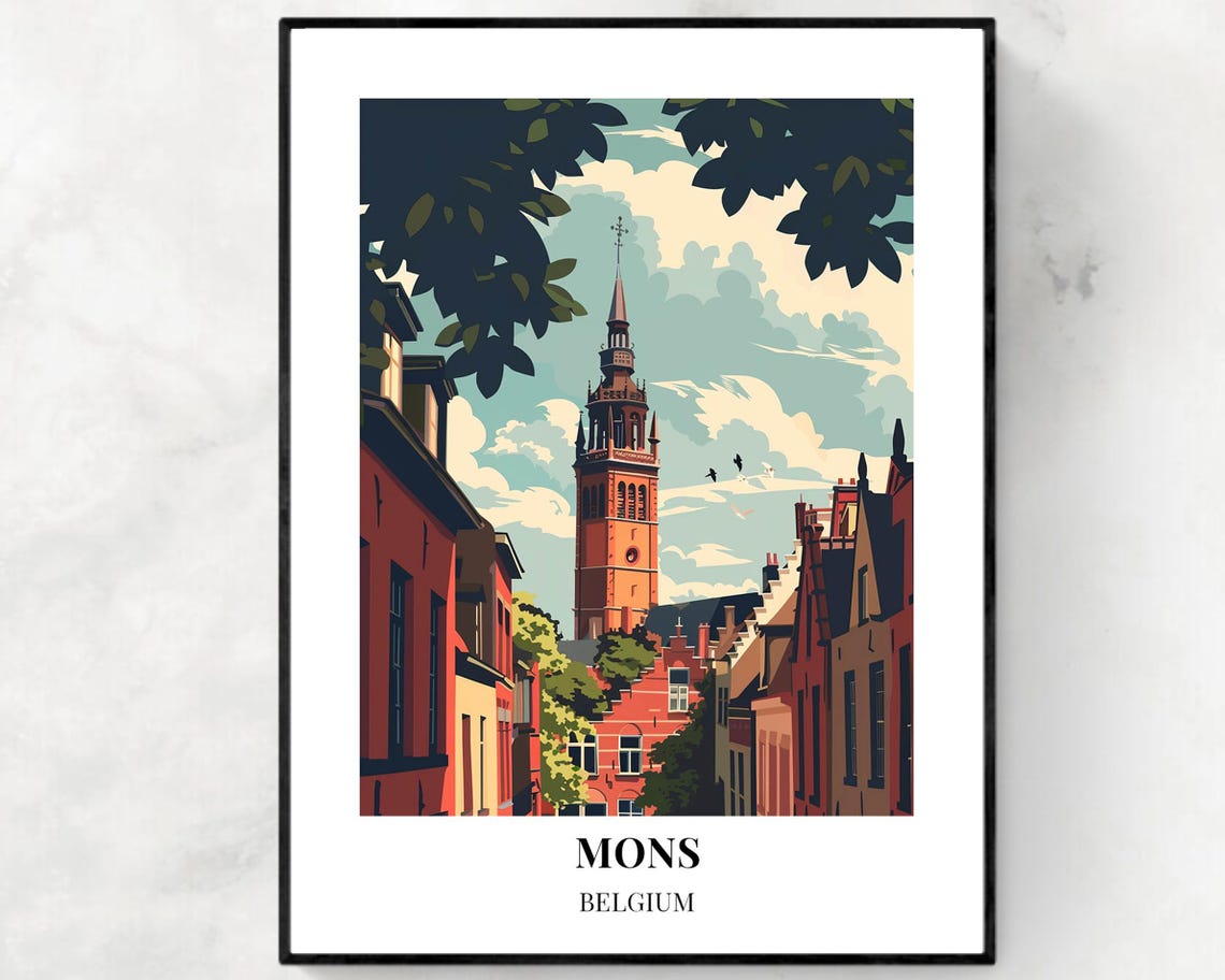 Mons Belfry Travel Print Wall Art Mons Belgium City Print Mons Belfry Travel Gift Mons Belfry Poster Travel Gift