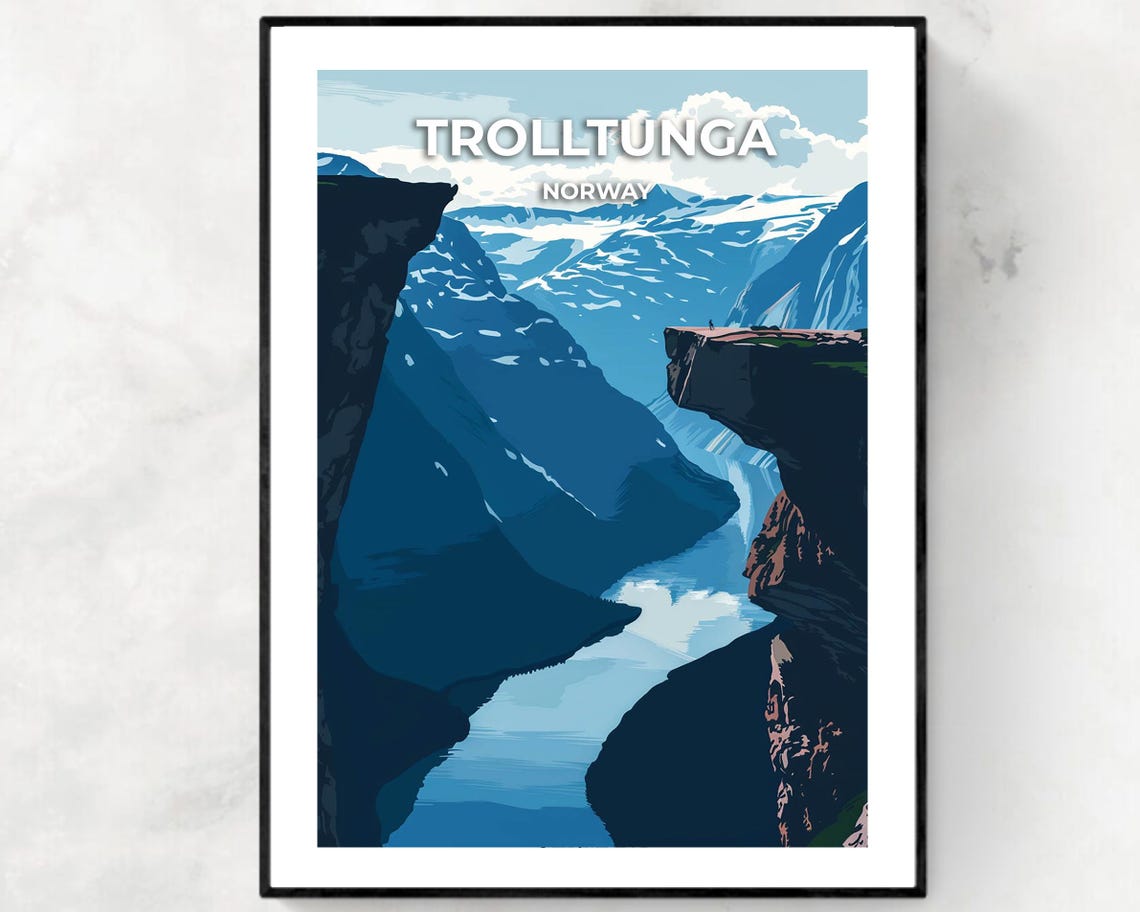 Trolltunga Norway Dramatic Cliff Ledge Over Mountain Fjord Poster