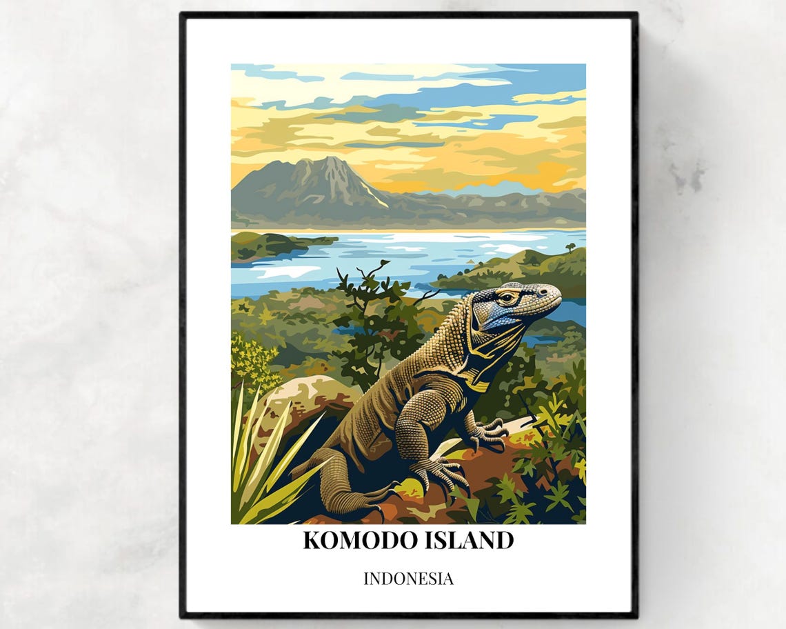Komodo Island Indonesia Komodo Dragon Wildlife Travel Poster