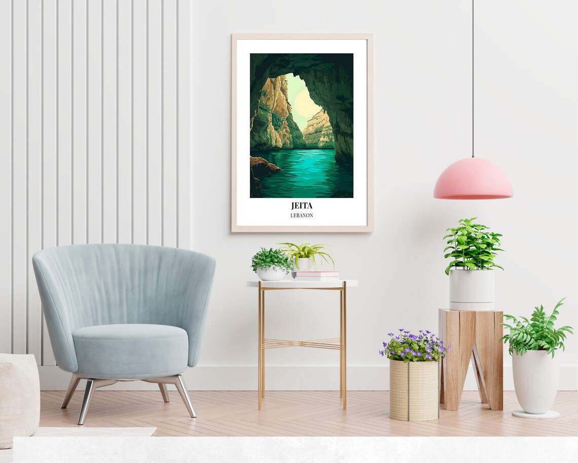 Jeita Lebanon Sea Cave Grotto with Turquoise Water Travel Poster - Image 2