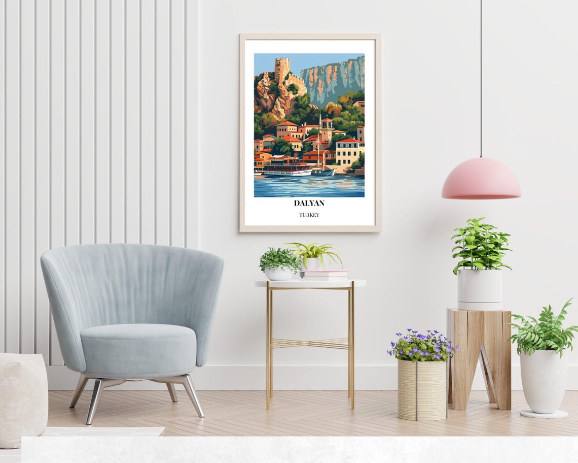 Dalyan Turkey Harbor Castle Waterfront Vintage Travel Poster - Image 2