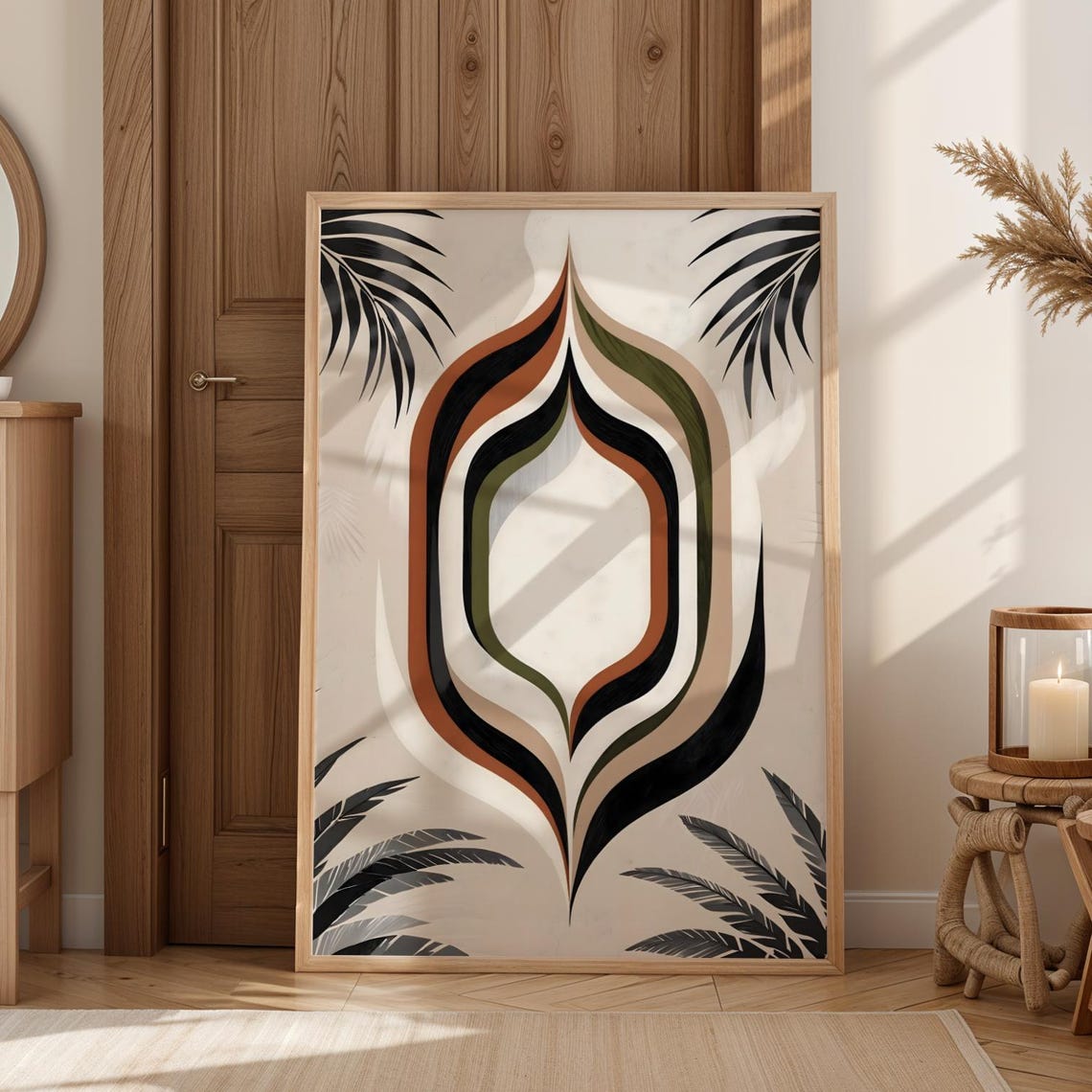 Beautiful Boho Geometric Leaf Layers Midcentury Modern Shape Poster
