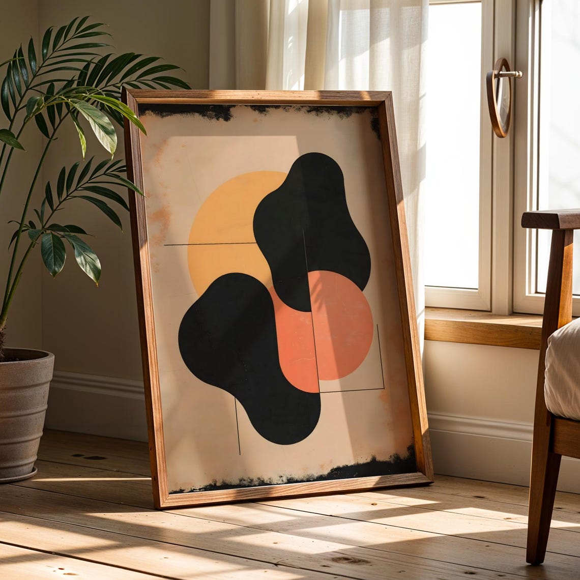 Midcentury Modern Abstract Black Shapes Sun Circle Retro Poster