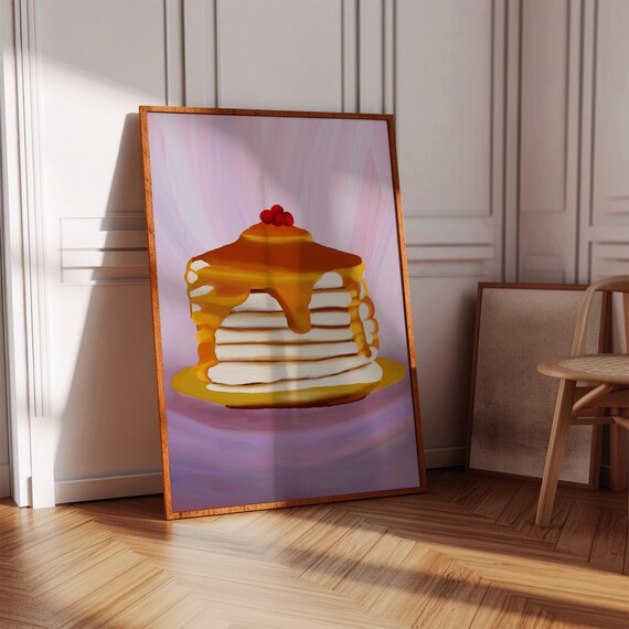 Stacked Pancakes Maple Syrup Retro Food Art Kitchen Wall Poster