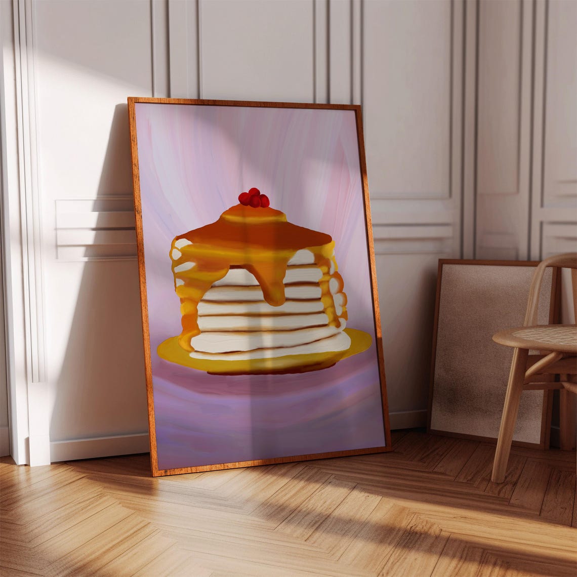 Stacked Pancakes Maple Syrup Retro Food Art Kitchen Wall Poster