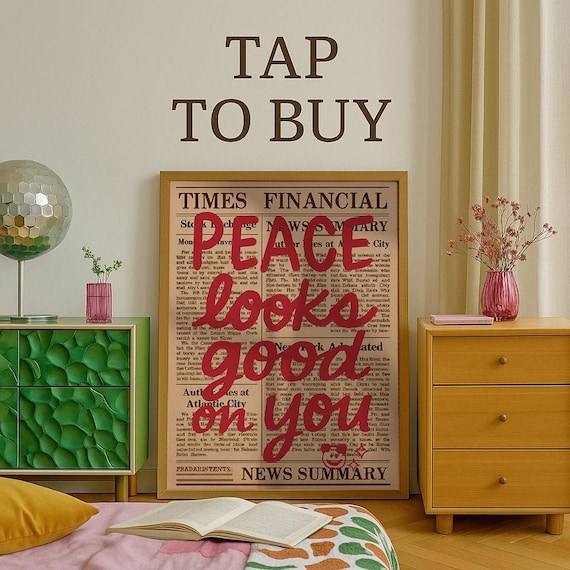 Peace Looks Good On You Red Script Retro Vintage Newspaper Poster
