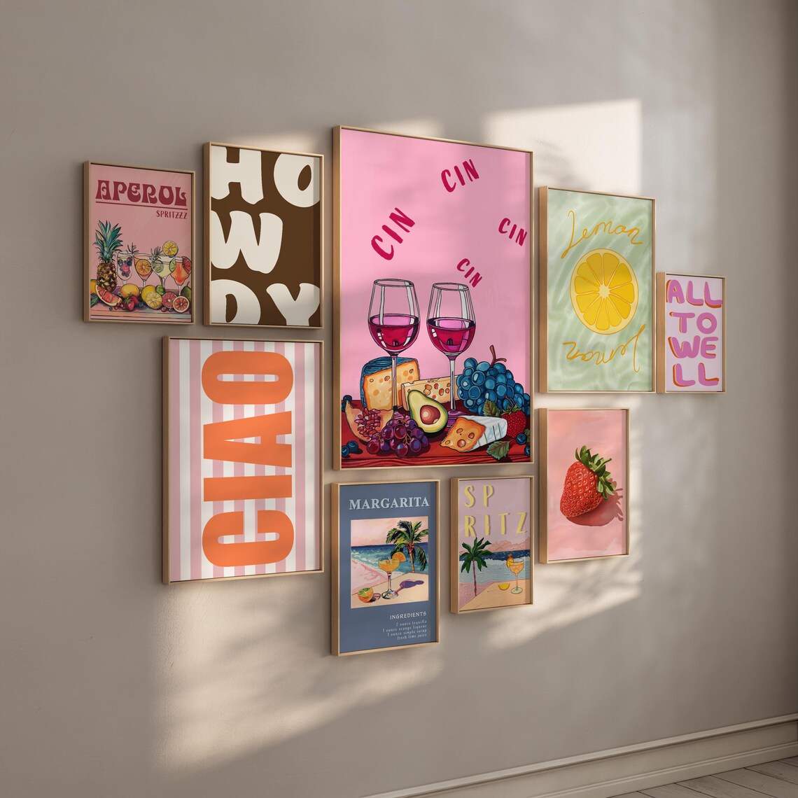 Gallery Wall Set Of 9 Cocktail Typography Trendy Eclectic Poster