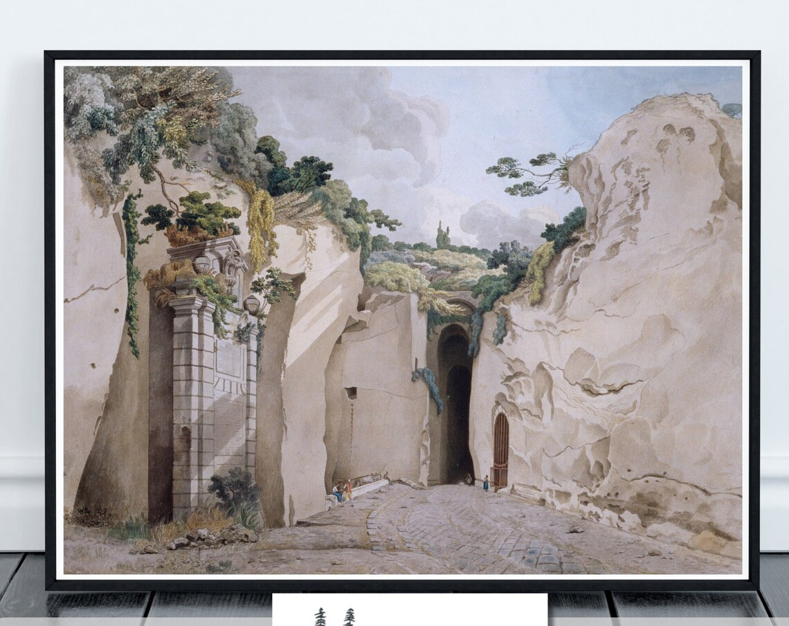 Italian Grotto Rock Archway Vintage Naples Landscape Painting Poster