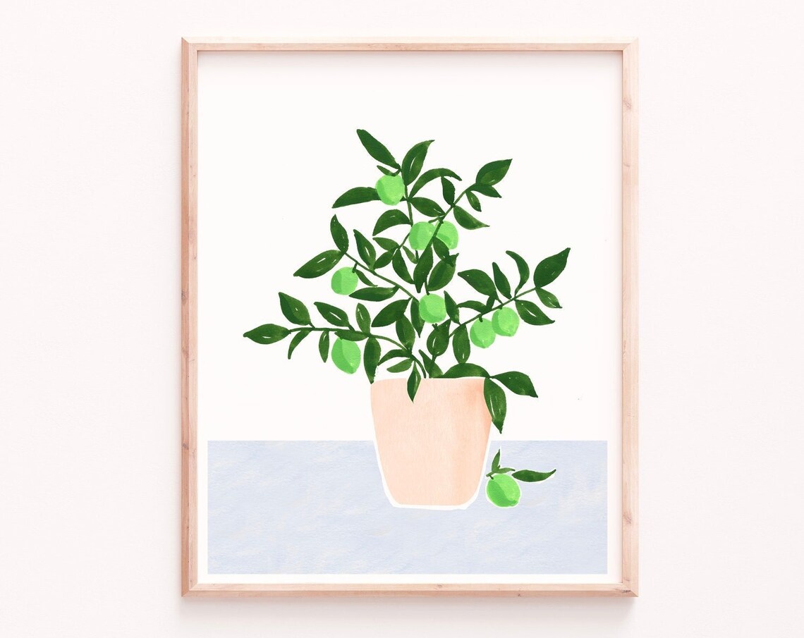 Lime Tree In A Vase Watercolor Botanical Print