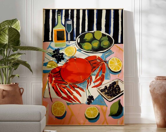 Seafood Art Print Food Poster Crab Print Vintage Kitchen Decor Food Illustration Art Food Poster Cafe Poster Decor Chef Gift