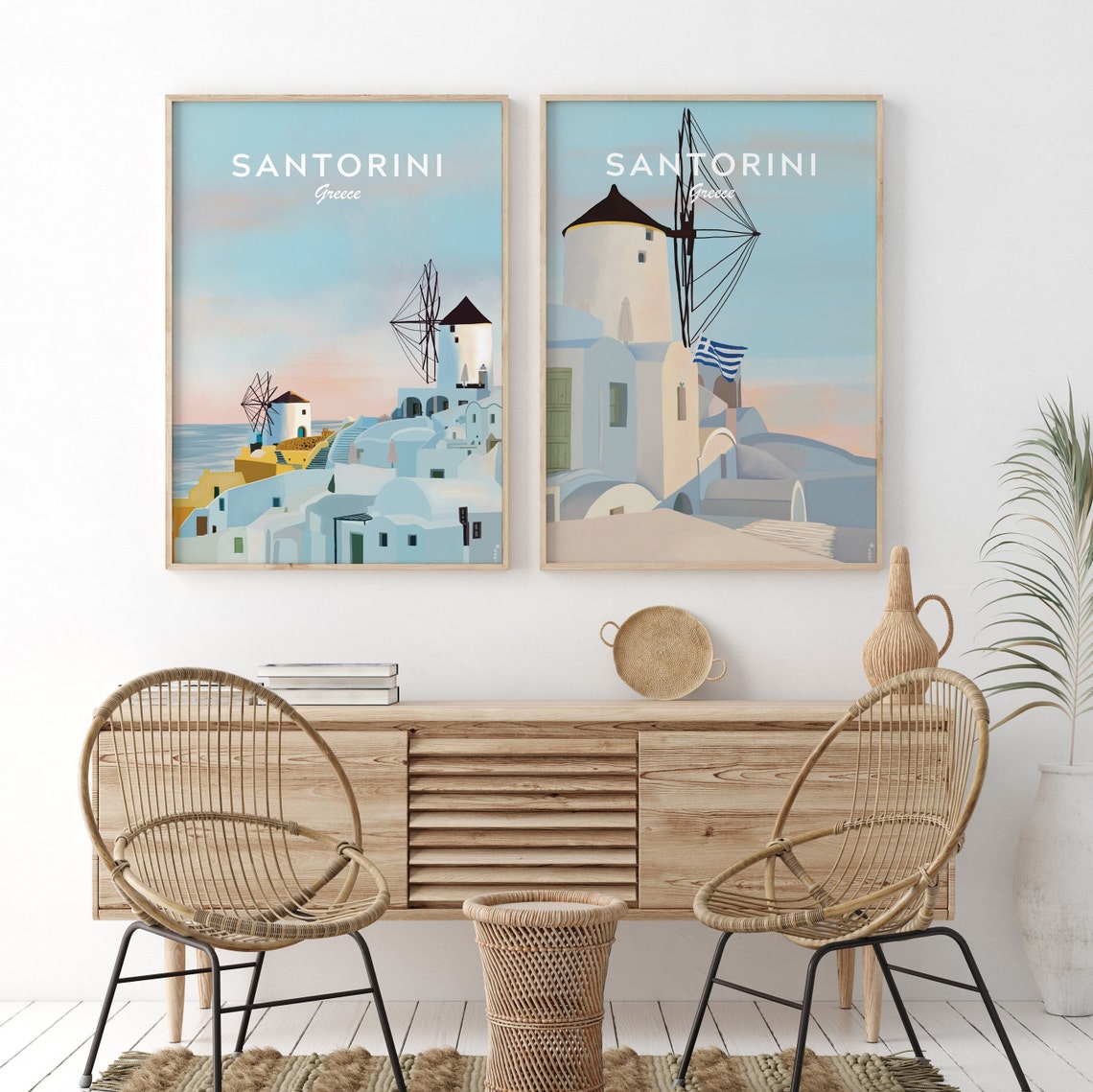Santorini Greece Windmills Pastel Sky Sea Breeze Travel Poster - Image 2